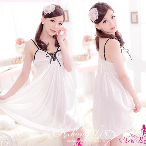 Sexy Lingerie White black lacing gentle woman sleepwear princess quality suspender skirt 9062