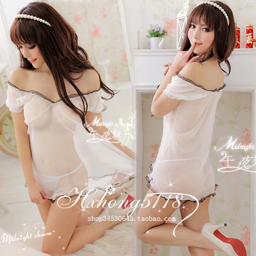 Sexy Lingerie White transparent V-neck nightgown sleepwear V-neck strapless 8020