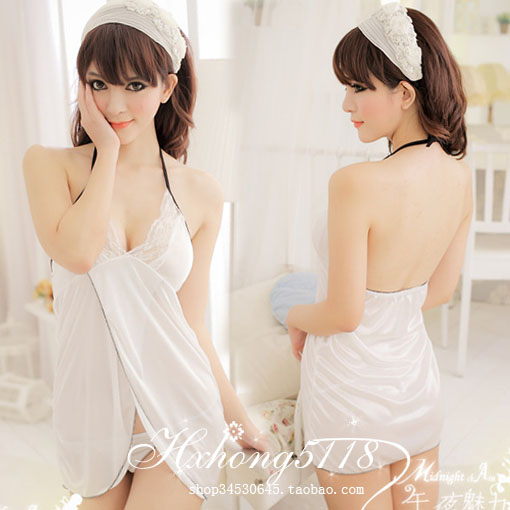 Sexy Lingerie Whitest suspender skirt sexy charming summer sleepwear faux silk spaghetti strap sleepwear lounge 1002