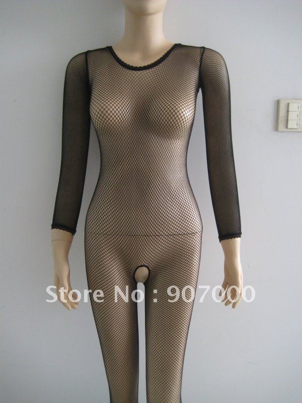 Sexy Lingerie,women's underwear,Black Fishnet Body Stockings,long sleeve in black 12pcs Freeshipping(EMS)