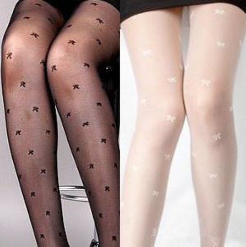 Sexy little bow stockings pantyhose black white Free Shipping 1660