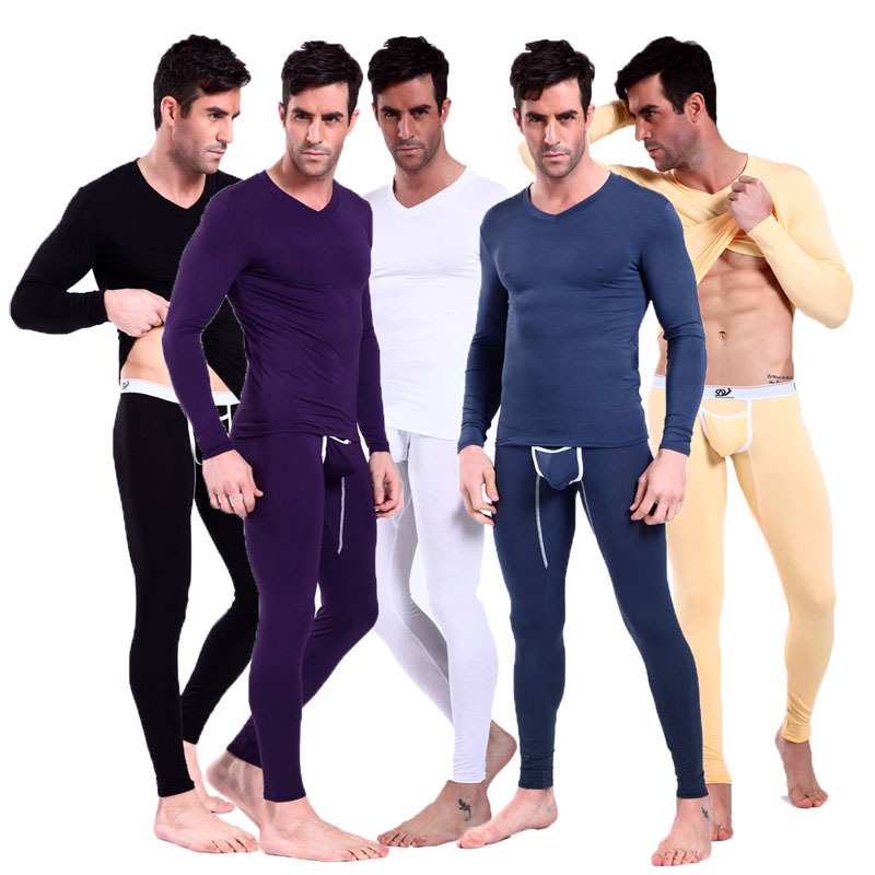 Sexy Men's underwear autumn and winter modal men's V-neck basic long johns