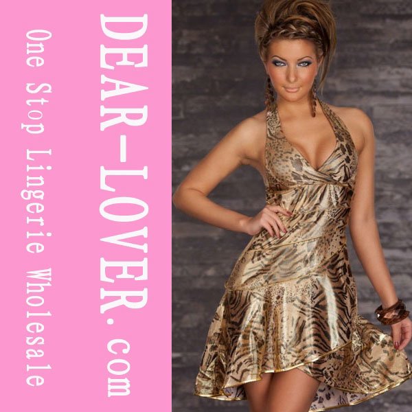 Sexy Neck holder Patterned Dresses Latino-kleid Salas Leopard-optik gold Drop Shipping Cheap Price LC2561