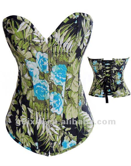 sexy new style cheap Denim Leaf With Flower Corset