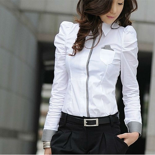 Sexy OL Women Fashion Shrug Bubble Long Sleeve Slim Cotton Shirt Blouse Top 3729