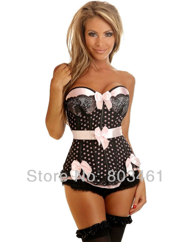 sexy Pin-Up Polka Dot Belted Underwire Corset