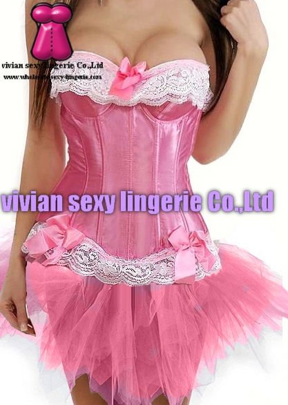 sexy pink corset Bustier  & Pettiskirt Sets with  lace1518p-2/(S,M,L,XL,XXL) wholesale price