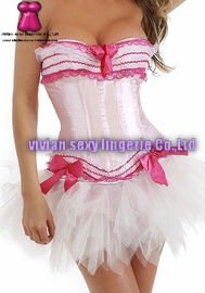 sexy pink corset Bustier&Pettiskirt Sets  with pink Bow and lace1519-1(S,M,L,XL,XXL) wholesale price