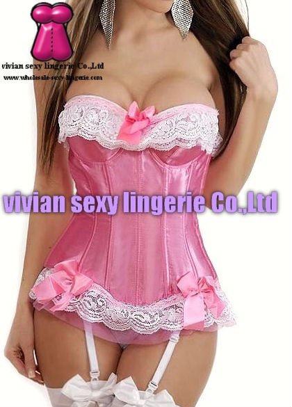 sexy pink corset Bustier with  lace1518P/(S,M,L,XL,XXL) wholesale price