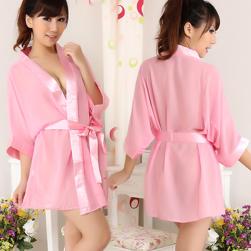 Sexy pink kimono temptation transparent women's lounge underwear nightgown 5120