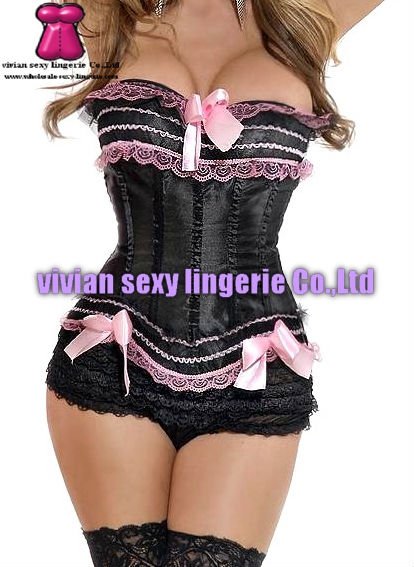 sexy pink lace corset Bustier&Underpants 1545(S,M,L,XL,XXL) wholesale price