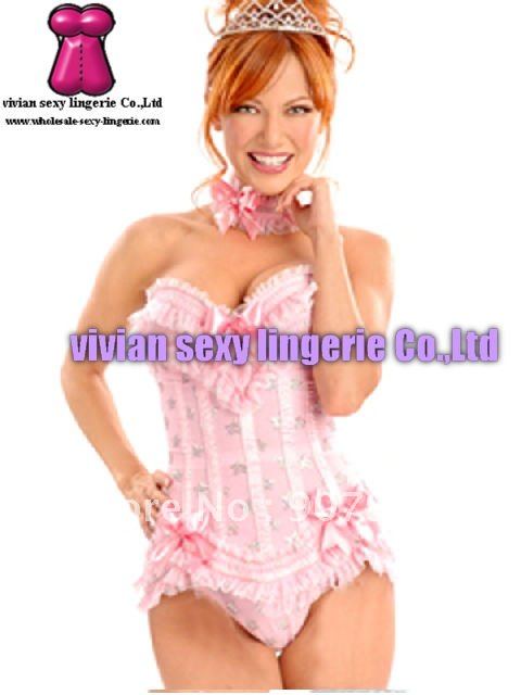 sexy pink lace corset Bustier&underpants1557P(S,M,L,XL.XXL) wholesale price