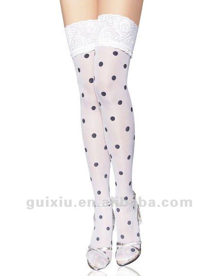 Sexy Polka Dot Thigh Highs With Lace Top Stockings