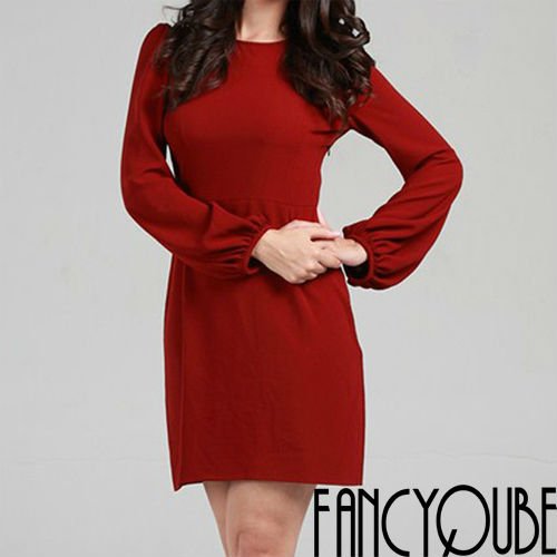 SEXY PUFF SLEEVE CREW NECK SLIM FIT DRESS WF-3678