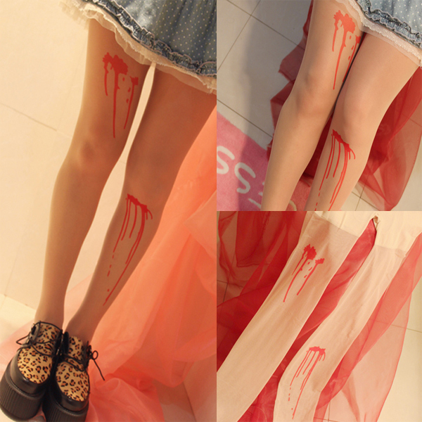 Sexy Punk Bleeding Tattoo Socks Transparent Pantyhose Stockings Tights Leggings