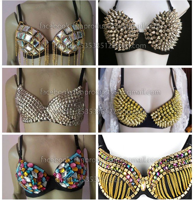 Sexy Punk Ladygaga  Women Sexy Metallic Gathers Punk Spike Studs Rivet Bra Bralet Clubwear spike bra