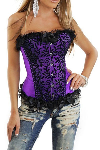 Sexy Purple Moulin Rouge Bowknot Lace Strapless Corset, Fashion Bustier Waist Cincher 208-XY