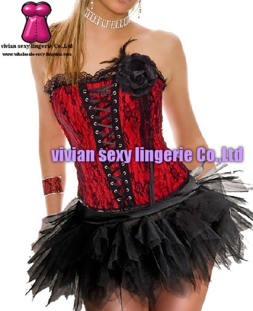 sexy red corset Bustier&Petticoats with black lace 1330-1/(S,M,L,XL) small wholesale