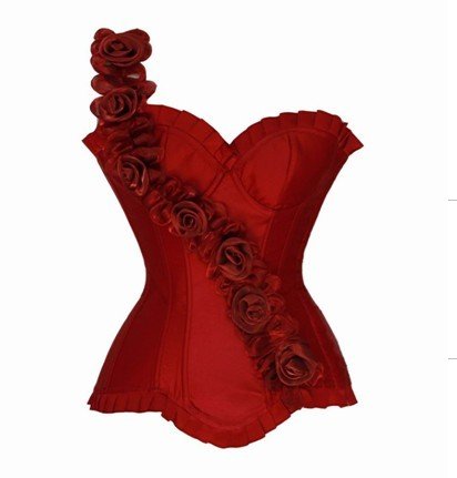 Sexy Red Corsets with One Shoulder Lace flowers front Shaper top bustier with thong wholesale retail Free shipping 6006