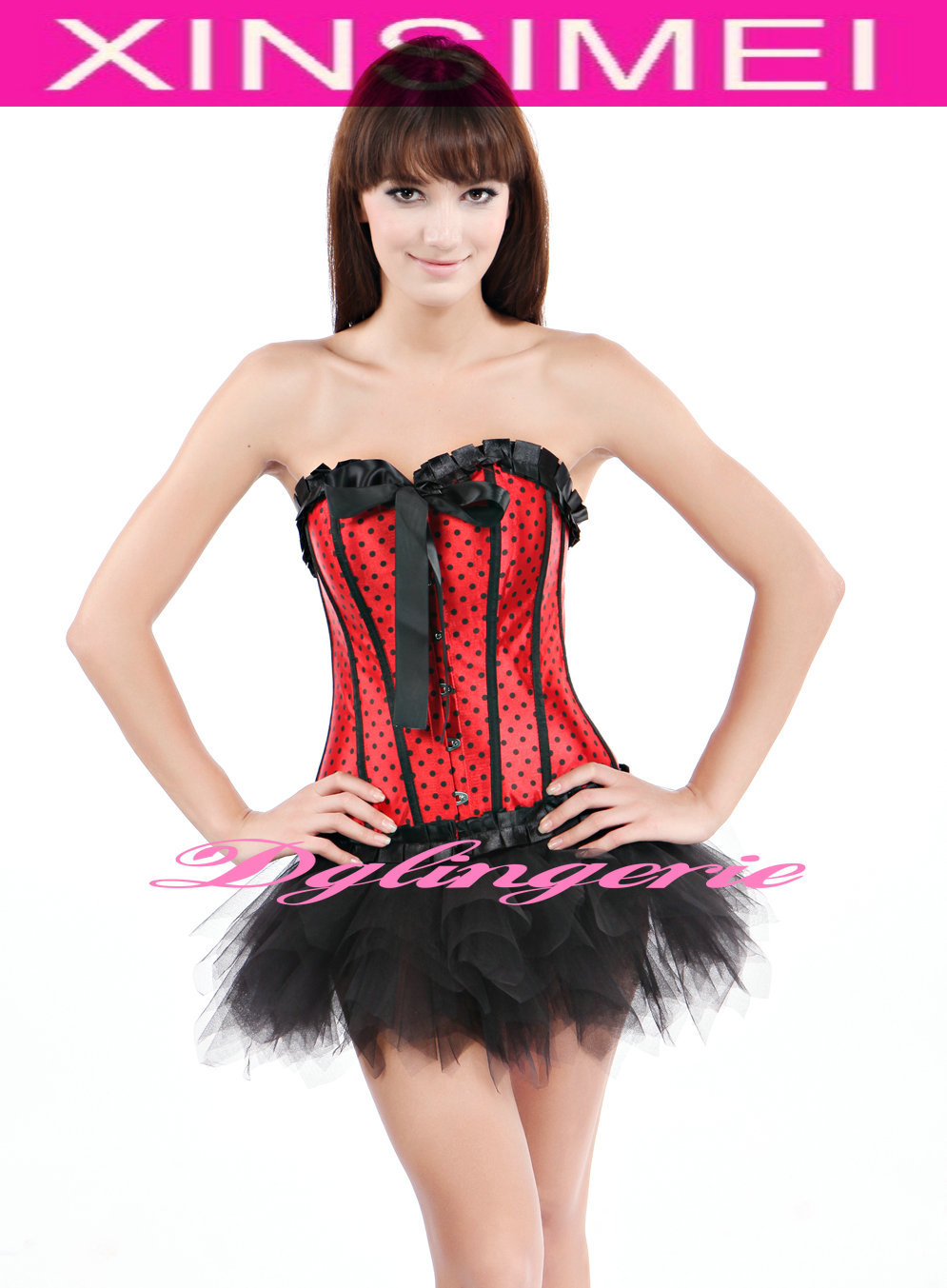 Sexy red Floral corset Bustier Lace up boned party wear +Pettiskirt S-XL