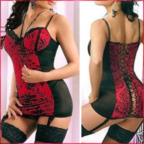 Sexy red Lace up Corset Bustier Mini Skirt sexy lingeries corset sexy costume sexy uniform A1247