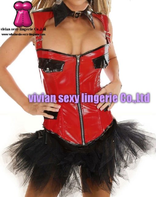 sexy red pvc leather corset Bustier&Petticoats with zipper1416-1(S,M,L,XL) wholesale price