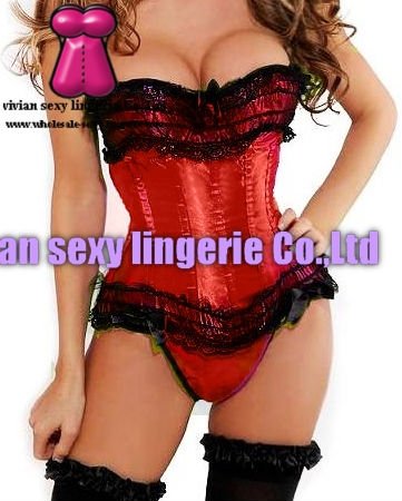 sexy Red satin boned corset Bustier /1429-2(S,M,L,XL,XXL) wholesale price