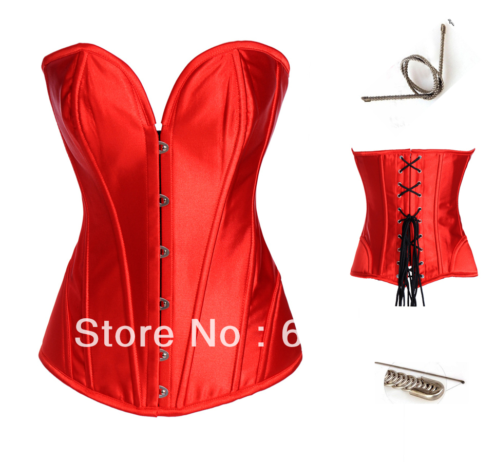 Sexy red satin steel boned lace up corset bustier dropship S-XL 22.99