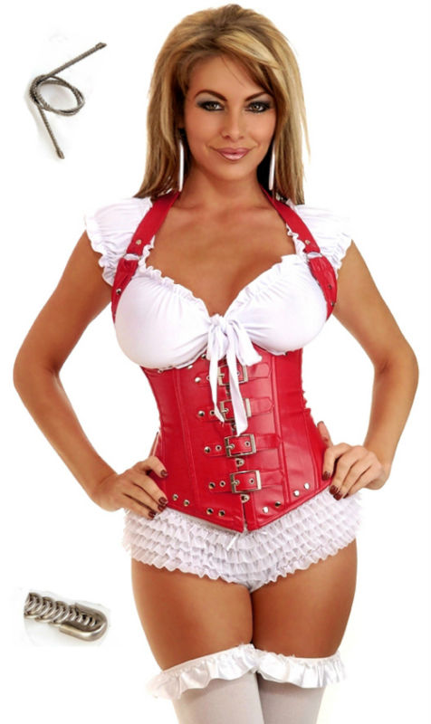 sexy red steel boned corset faux leather corset rivet waist cincher underbust bustier size S-2XL