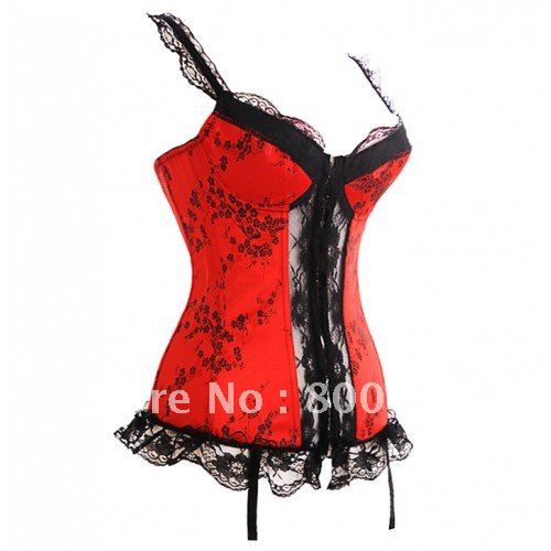 Sexy Red Unique Crease Lace With White Stone Bustie Underbust Collocation Tutu Dress Sexy Lingerie Corset 80053 S-2XL Size