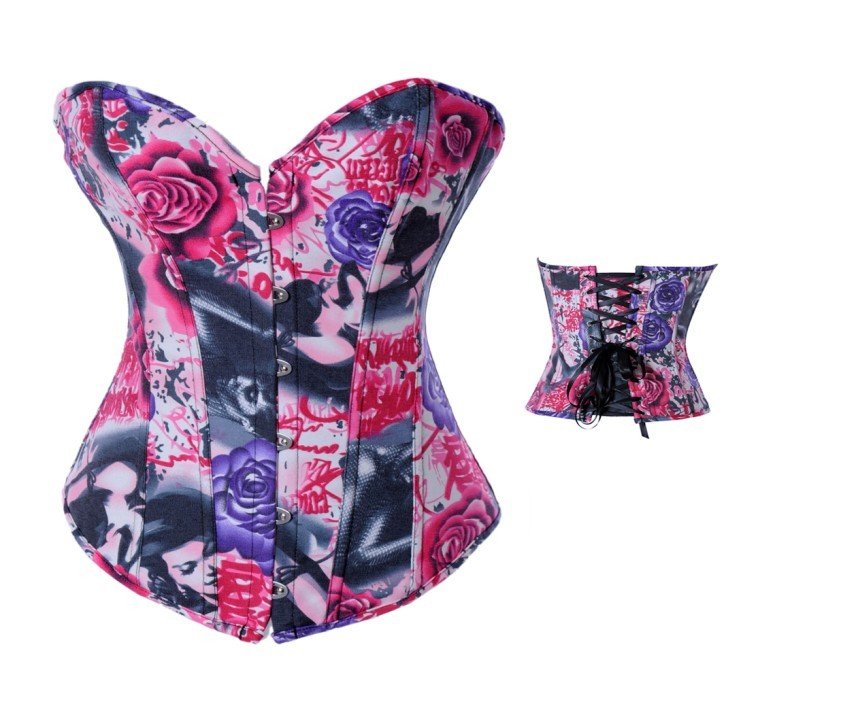 Sexy Rose Flowers Series Jean Denim Lace Up Corset Bustier Evening Party