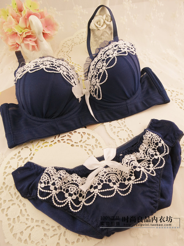 Sexy royal lace decoration double shoulder strap bra sexy deep V-neck push up women's single-bra underwear set