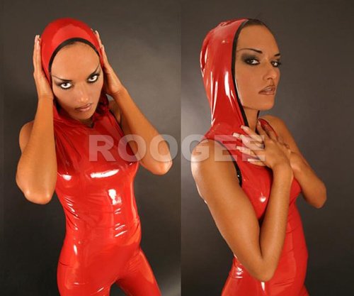 Sexy Rubber Latex Jumpsuits With Cap