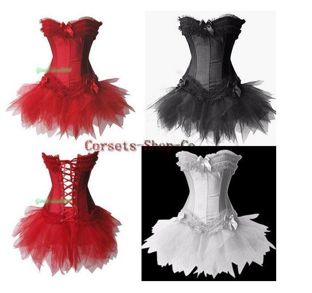 Sexy Satin Lingerie Corset Bustier Mini Tutu Petticoat Skirt Fancy Dress Costume