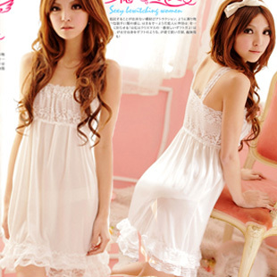 Sexy sleepwear body shaping gentlewomen transparent ribbon white gentlewomen nightgown