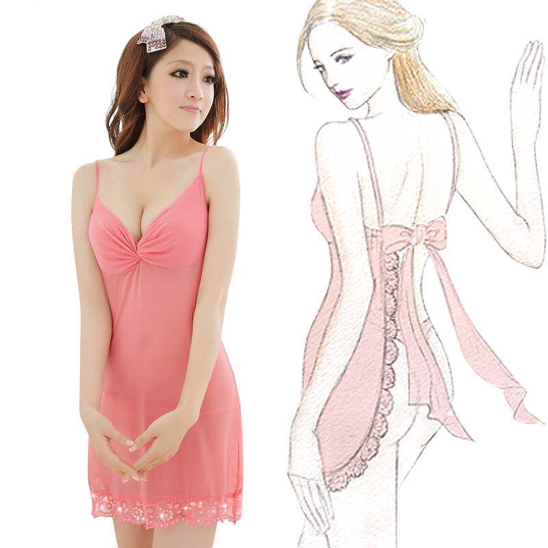 Sexy sleepwear female temptation transparent lace underwear lily of the valley 265 gauze V-neck spaghetti strap nightgown