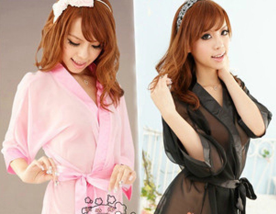 Sexy sleepwear sexy bathrobe women's spring and summer separate kimono robe translucent sleepwear lounge