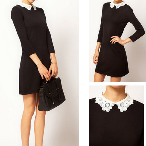 Sexy Slim Lady Woman lace collar dress Black Mini Dress S M L 3782