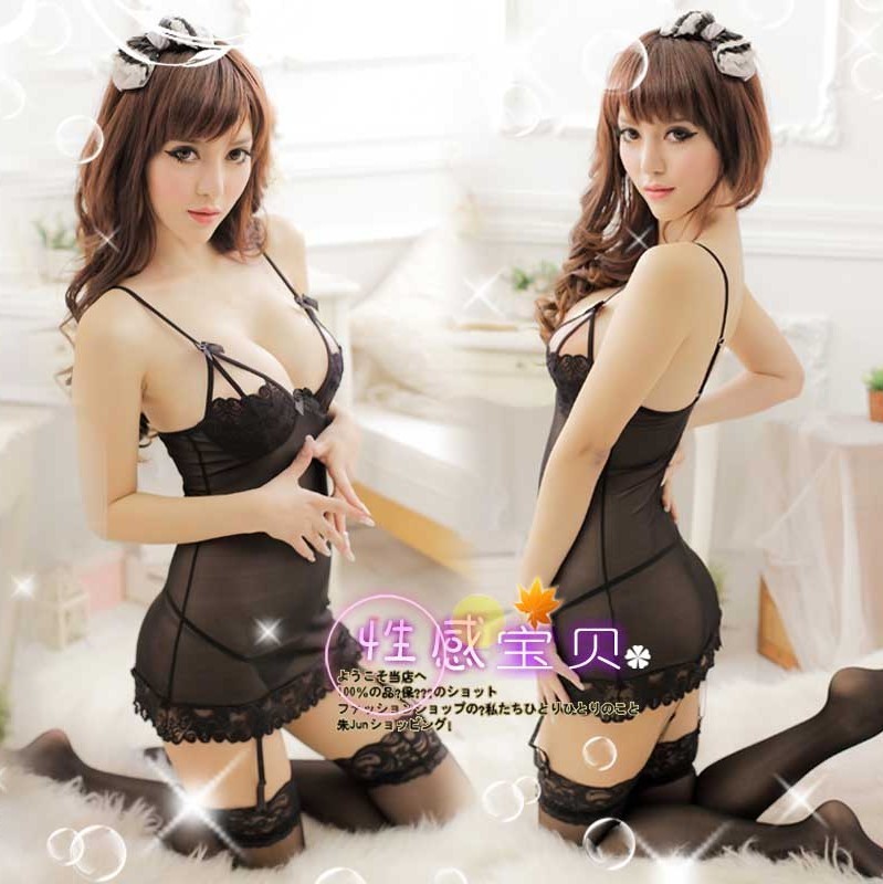 Sexy spaghetti strap usuginu perspectivity tight short skirt t socks one-piece set lounge underwear