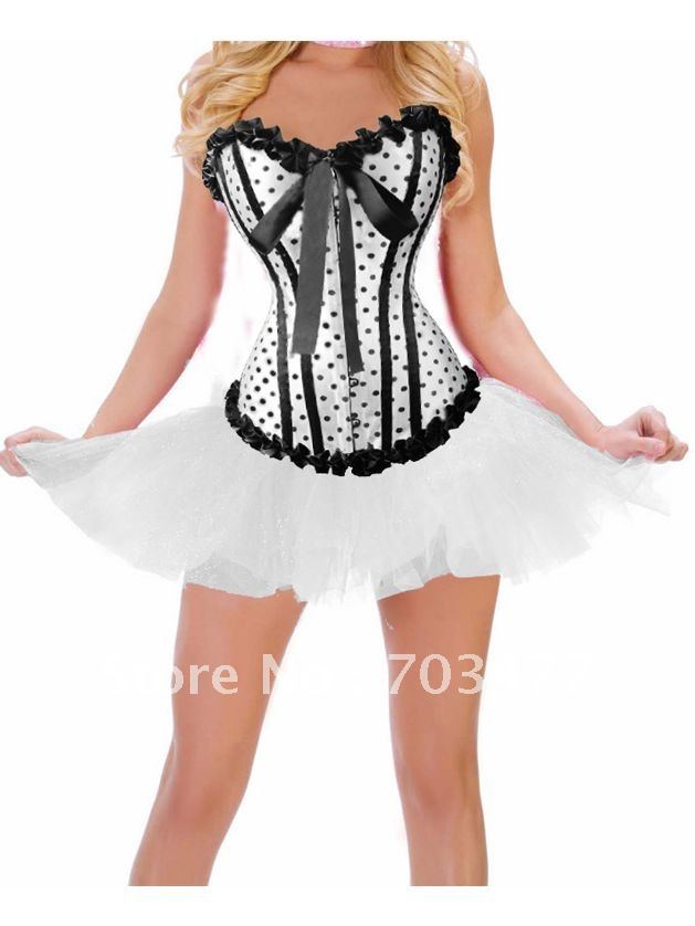 Sexy steel boned corset lace up corset with white mini dress SIZE S,L,M,XL high quality sexy strapless corset best service