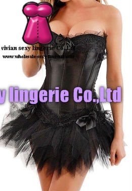 sexy Strapless black lace corset Bustier&Pettiskirt Sets 1553(S,M,L,XL,XXL) wholesale price