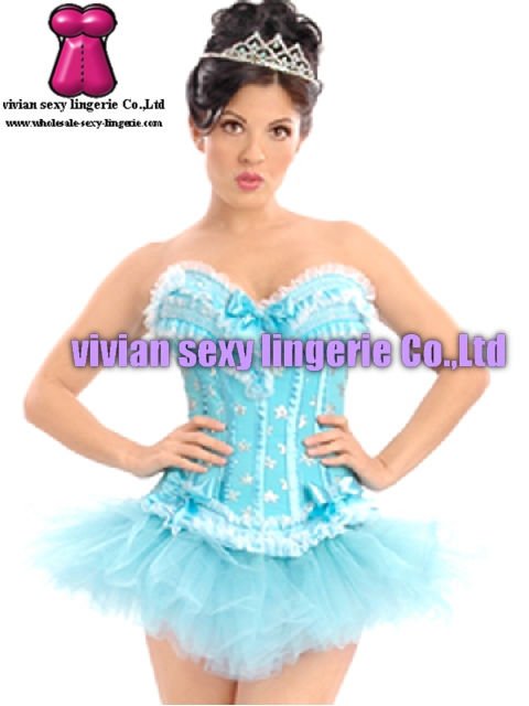 sexy Strapless blue lace pink corset Bustier&Pettiskirt Sets 1557-1(S,M,L,XL,XXL) wholesale price