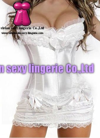 sexy Strapless white lace corset Bustier&Pettiskirt Sets 1551-1(S,M,L,XL,XXL) wholesale price