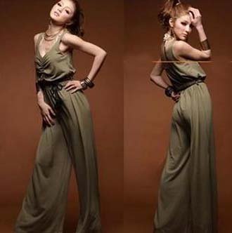 Sexy Summer Europe Style Tank Jumpsuit Army-Green High Waist Elasticity Straight Legs Solid V-Neck Fashion Lady 2012