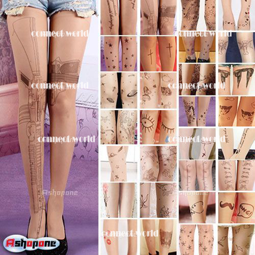 Sexy Tattoo Pattern Temptation Sheer Pantyhose Tights Stockings Leggings