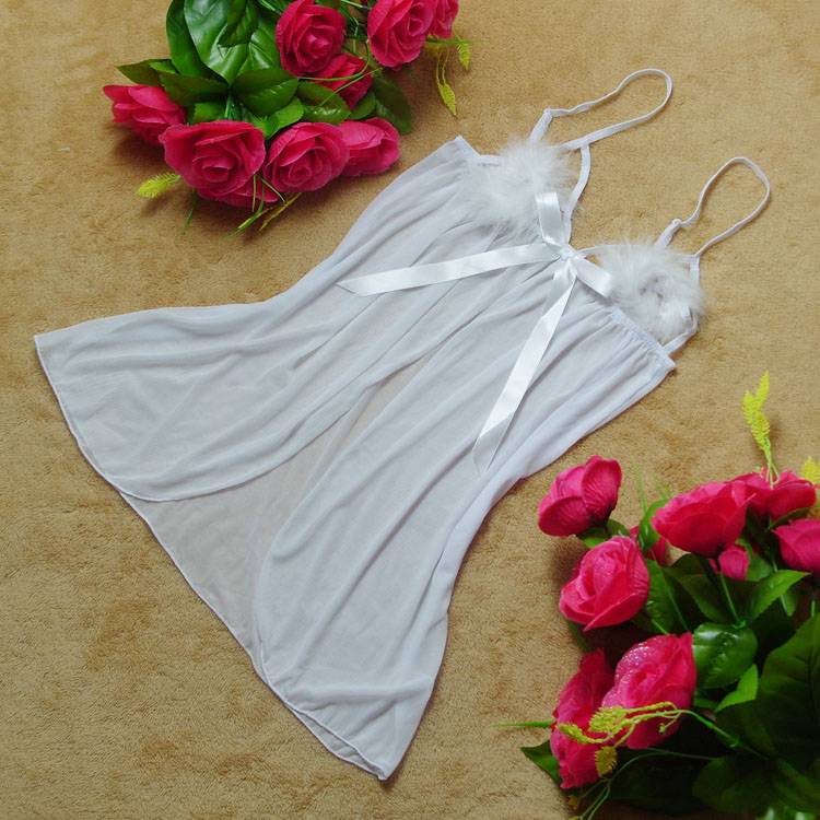 Sexy transparent gauze short skirt thong st6007 white sexy women's underwear