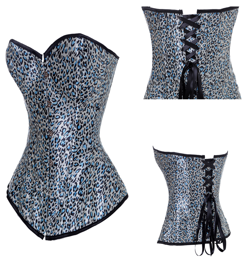 Sexy Underwear Overbust Corsets Tops For Women Lace Up Sexy Bustier Leopard Strapless Corsets G-string Included Y6237