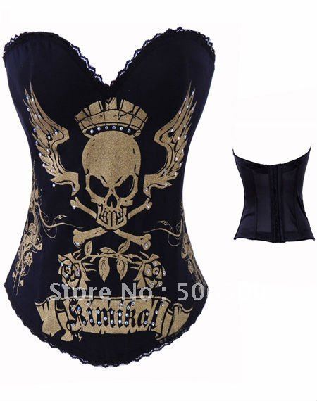 sexy underwear sexy Corset  Sexy Lingerie Lord Skull Printed Corset Gold Sexy Lingerie