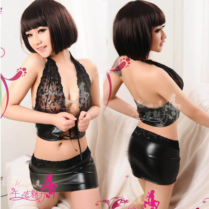 Sexy vest type nightgown lace decoration miniskirt lively and lovely cute sleepwear twinset W7011