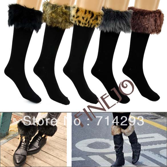 Sexy Warm Cotton Socks On Faux Fur Cover Half Long Stockings Fit Boots Cheap Socks Free shipping 9262